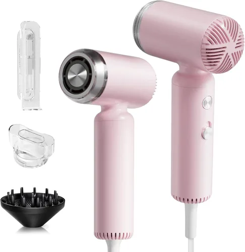 Webeauty - Mini secador de pelo con difusor, motor de alta velocidad de 110,000 RPM, protección de iones negativos de 656.2 ft, ajustes de 3 Rosa