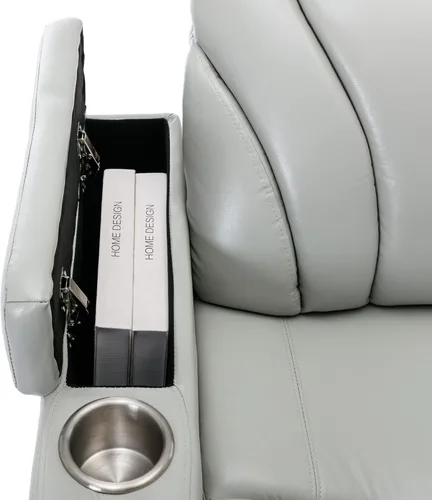 Miniatura 6 de Merax Silla reclinable de cuero, asiento eléctrico de cine en casa con reposabrazos de audio multimedia, portavasos y almacenamiento, color gris