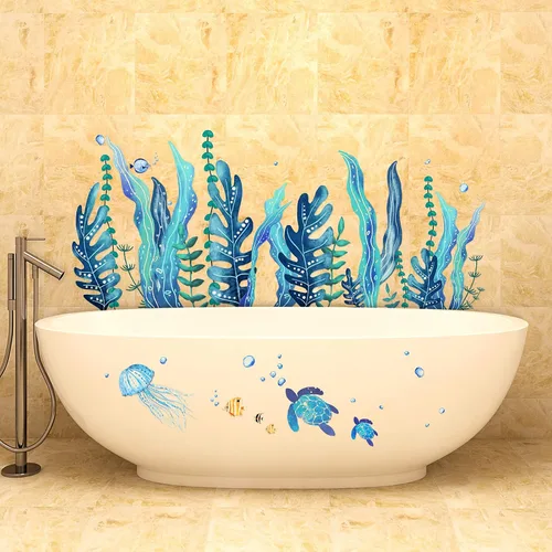 Miniatura 4 de Tenare 5 hojas de calcomanías de pared de tortuga marina oceánica, calcomanías de bajo el mar, algas, hierba, medusas, peces, calcomanías de vinilo