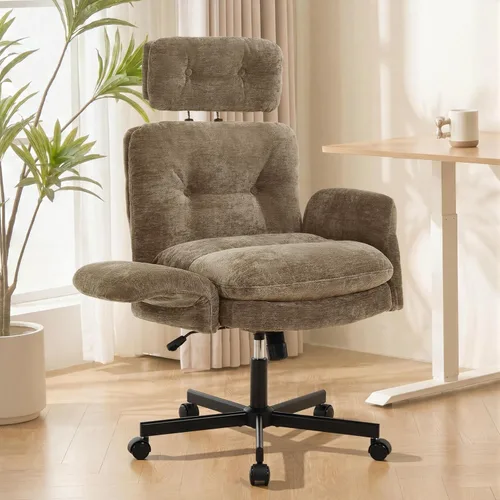 Miniatura 19 de FiveWillowise - Silla cruzada con brazos ajustables y respaldo alto, asiento ancho grueso, silla de oficina en casa, sillas de tocador de maquillaje