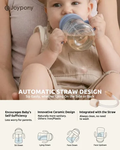 Miniatura 5 de Joypony Vasos para sorber para niños pequeños de 1 a 3 años, vaso con popote con peso a prueba de derrames con asa para bebés de 6 meses en Azul/1