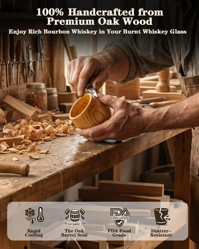 Miniatura 3 de Bonteck Vaso grande de madera carbonizada original de Bourbon Vaso de whisky de madera carbonizada de 14 onzas Regalos de bourbon para hombres