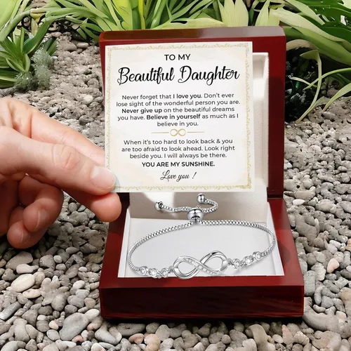 Miniatura 3 de Pulsera Para Mi Hija, Pulsera Corazón Infinito Para Hija De Mamá, Regalo De Joyería Para Hija De Mamá O Papá Con Tarjeta De Mensaje Y Caja Con