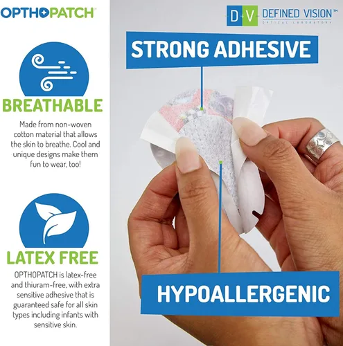 Miniatura 5 de Opthopatch Defined Vision - Parches para ojos para niños, diseño divertido para niños, 30 + 10 vendajes adhesivos de algodón hipoalergénico sin