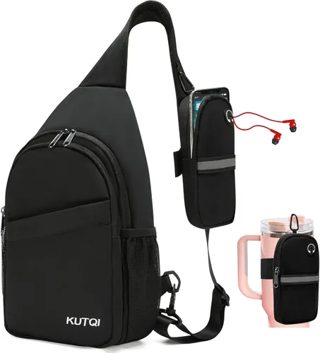 Mochila cruzada para mujeres y hombres, multiusos, artículos esenciales de viaje, senderismo, bolsa de pecho D1-negro