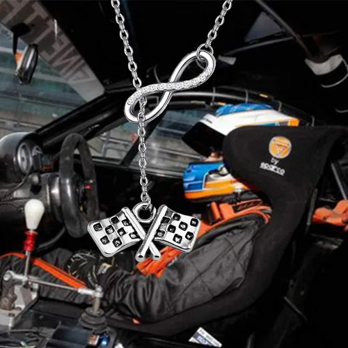 Miniatura 5 de Collar de banderas de carreras, collar con colgante de cadena en Y, regalo para carreras de coches y motocross, para aficionados a carreras