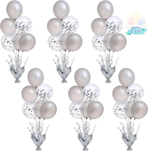 Miniatura 7 de 2 Juego de Globos de Mesa Negros con Spray de Aluminio para Centro de Mesa con Globos Negros y de Confeti, Kit de Soporte para Decoración de Mesa