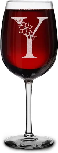 Miniatura 27 de shop4ever Copa de vino con monograma floral con inicial grabada de 16 onzas (B), copa de vino grabada con tallo para mujer, regalo de cumpleaños