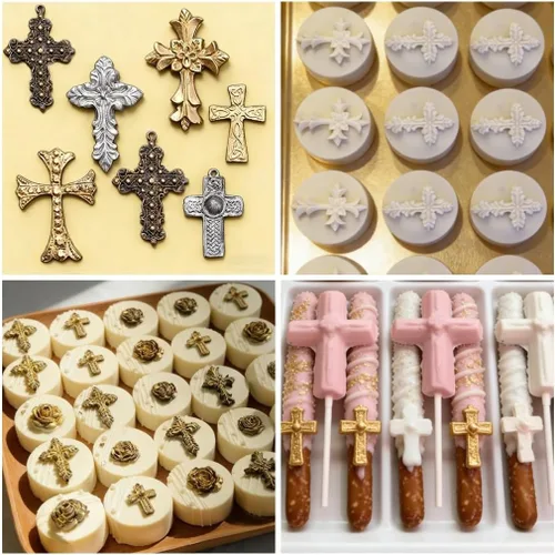 Miniatura 4 de Moldes de Cruz de Silicona, 2 Piezas Decoraciones de Pastel de Bautismo Molde de Pastel de Cruz Molde de Cruz Adornos de Pastel de Bautismo