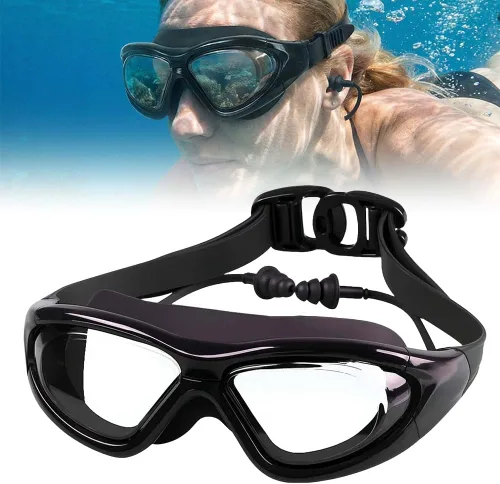 Miniatura 9 de Fliwos Gafas de natación para hombres y mujeres, gafas de natación antivaho con tapones integrados para los oídos, correa ajustable con sello