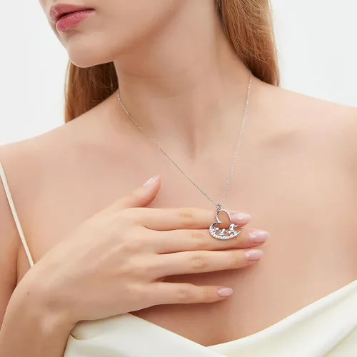 Miniatura 3 de Collar de plata de ley 925 con diseño de elefante, 3 elefantes, familia, para mamá e hija