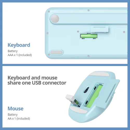 Miniatura 5 de Combo de teclado y mouse inalámbricos de 104 teclas, tamaño completo, color azul con teclas redondas silenciosas, ideal para portátiles y Azul blanco