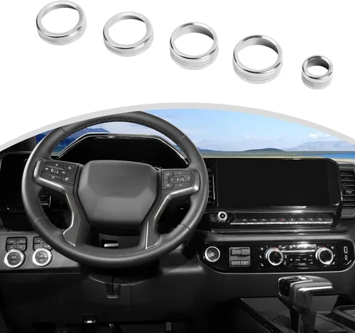 CheroCar Cubierta de pomos de radio de CA para consola central, perilla de aire acondicionado, interruptor de botón para Chevy Silverado 2022-2023,