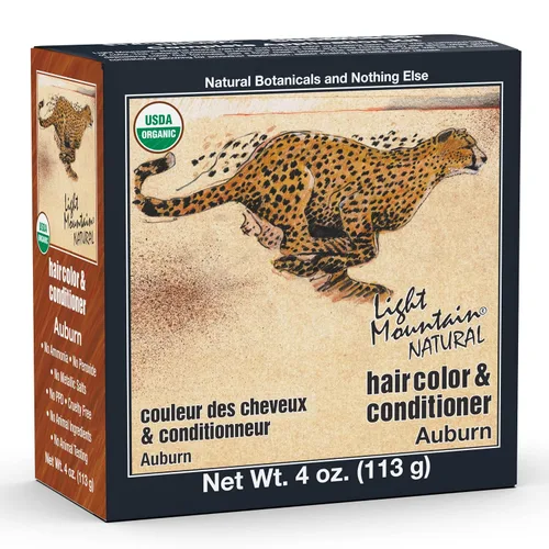 Light Mountain Tinte y acondicionador para el cabello de henna, tinte para el cabello castaño rojizo para hombres y mujeres, polvo orgánico de hoja