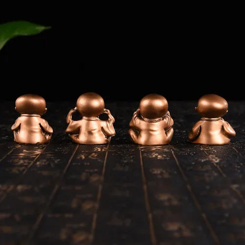 Miniatura 6 de BRABUD TQGJBS233 - Juego de 4 figuras de monjes de resina Hear No Evil See No Evil Speak No Evil TQGJBS233