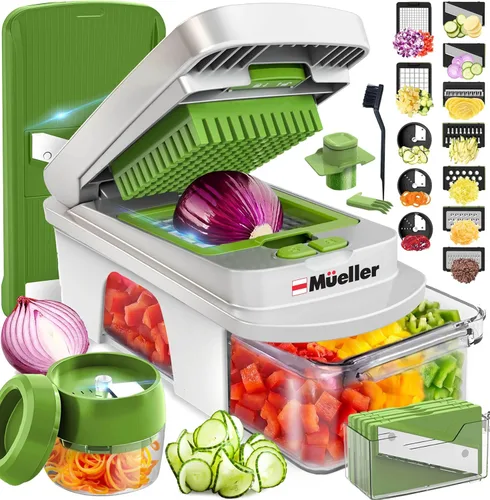 Miniatura 10 de Mueller Pro-Series 10-en-1, Cortador Multifuncional de Verduras de Acero Inoxidable con 8 Cuchillas y Mandolina, Herramientas y Gadgets de Cocina