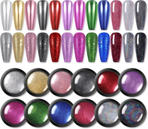 Miniatura 9 de BORN PRETTY Polvo de uñas cromado, polvo cromado holográfico de espejo metálico de perla blanca para uñas, kit de polvo de pigmento con purpurina