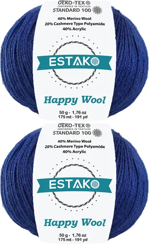 Miniatura 33 de Estako Happy Wool (paquete de 2 madejas) 40% lana merino 20% cachemira tipo poliamida 40% acrílico peso fingering hilo suave para tejer y crochet