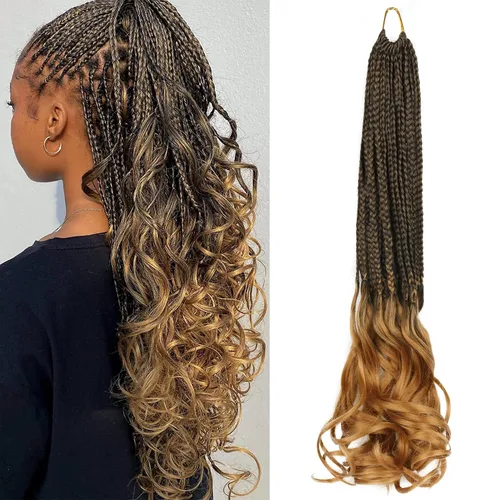 Miniatura 7 de Paquete de 8 trenzas de ganchillo rizadas francesas para mujeres de color, 18 pulgadas, paquete de 8 trenzas de caja diosa, extensiones de cabello