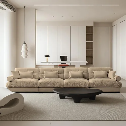 Miniatura 69 de Reposapiés Otomano Tapizado de Terciopelo con Cojín para Sofá Seccional Sofá 300 libras para Sala de Estar (Beige)