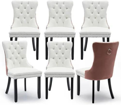 Miniatura 127 de Juego de 2 sillas de comedor tapizadas de terciopelo, sillas laterales de cocina de estilo moderno con ribete de cabeza de clavo y patas de madera