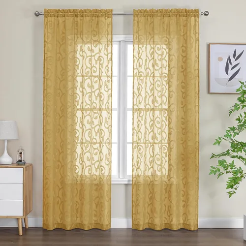 Miniatura 48 de OWENIE Furman - Juego de 2 paneles de cortinas traslúcidas negras de 24 pulgadas de largo, cortinas semitransparentes de jacquard ligeras y aireadas