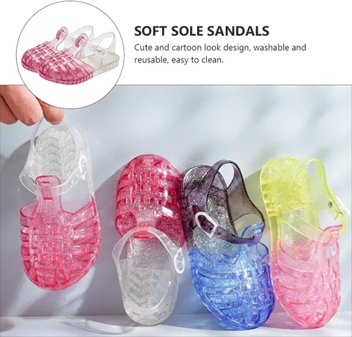 Miniatura 8 de USHOBE Sandalias de jalea de princesa para niñas, sandalias de verano para la playa, zapatos de gelatina con purpurina, sandalias planas