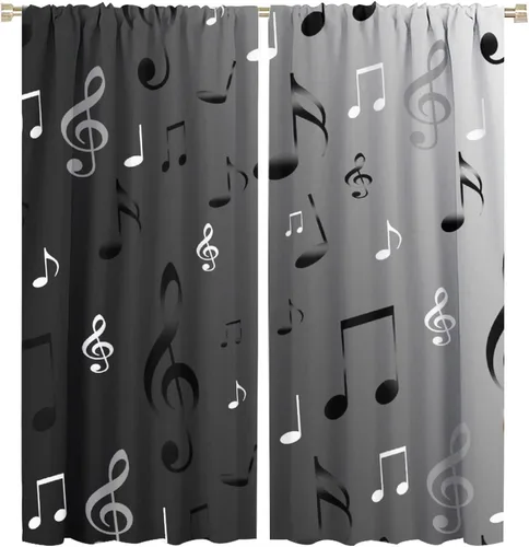 Miniatura 12 de Cortinas opacas abstractas y modernas con bolsillo para cortinero, para sala de estar, oscurecimiento de la habitación, rústico, negro y blanco