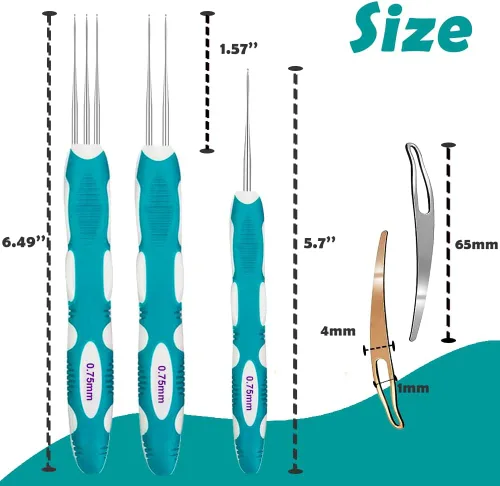 Miniatura 4 de Yarniss Ganchos de ganchillo para rastas con mango ergonómico, aguja de ganchillo para cabello de 0.75mm para trenza Loc