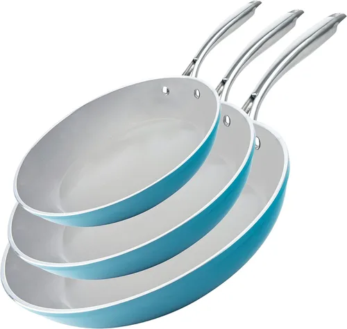 Gotham Steel Juego de 3 sartenes de cerámica antiadherentes, 8, 10 y 12 pies, juego de sartenes antiadherentes, sartén para tortillas, sin PFOA,