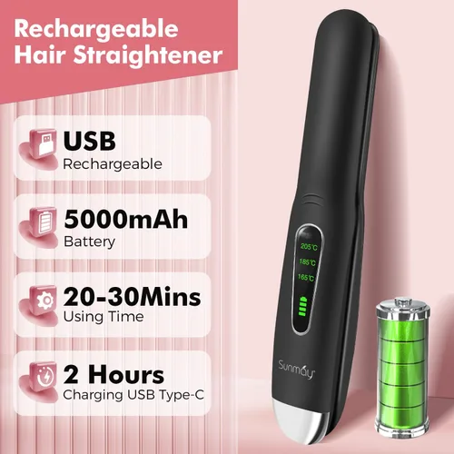 Miniatura 6 de SUNMAY Plancha de Pelo Inalámbrica, Plancha de Pelo de Titanio Portátil de 0.85 Pulgadas para Viaje, Plancha de Pelo Inalámbrica Mini Plana