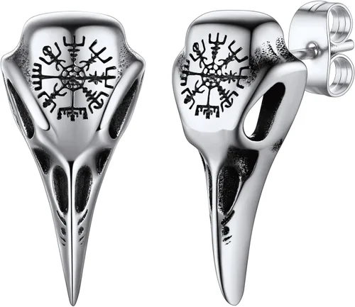 FaithHeart Viking Raven Earrings for Men Sturdy Stainless Steel Punk Rock Earrings Lightweight Hypoallergenic Ear Jewelry with Gift Box