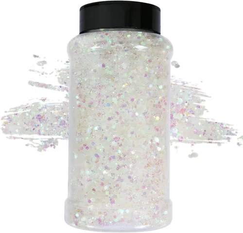 TORC 1 Libra de Purpurina Blanca Iridiscente 16 oz Mezcla de Purpurina Gruesa a Granel para Resina, Manualidades, Arte Cosmético, Decoración de