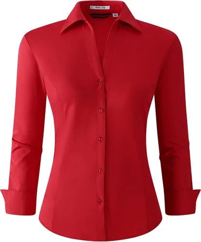 Miniatura 8 de Esabel.C Camisas de manga larga con botones para mujer, ajuste regular, blusa de trabajo elástica