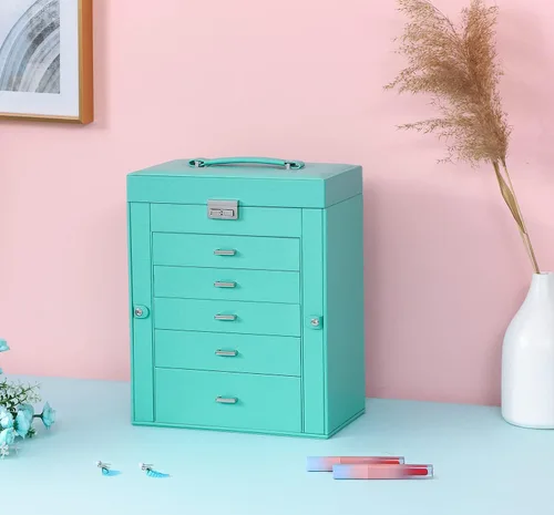 Miniatura 8 de ANWBROAD Joyero grande de 6 niveles, organizador de joyas, caja de almacenamiento con espejo de cerradura, caja de joyería para niñas, para aretes