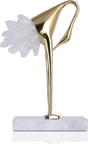 Miniatura 11 de suruim Elegantes estatuas de pájaro de grúa dorada con detalles de cola de cristal, figuras decorativas de latón para decoración del hogar (blanco A)
