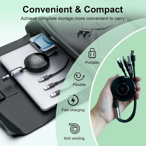 Miniatura 6 de Cable de carga USB C retráctil multi 5 en 1 USB A/tipo C a Lightning/USB C/Micro iPhone, cable de carga múltiple de 100 W para iPhone 15 14 13 12
