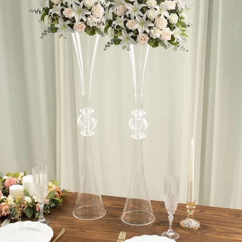 Miniatura 5 de Efavormart - Juego de 2 centros de mesa de trompeta con adornos de cristal transparente de 31 pulgadas, jarrón reversible de plástico para flores