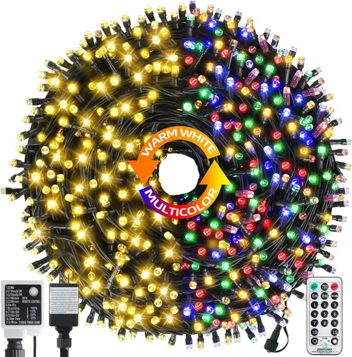 Miniatura 18 de MZD8391 300 luces LED rojas y verdes de 105 pies, luces de Navidad para interiores y exteriores, luces de árbol de Navidad, decoraciones de fiesta