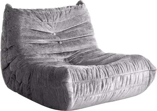 Miniatura 17 de Puf para adultos, silla puf grande, sillón con relleno de espuma viscoelástica para el hogar, apartamento o sala de juegos, gris afelpado Felpa gris