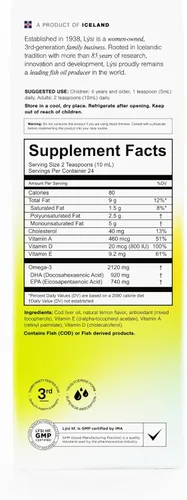 Miniatura 4 de LYSI Suplemento líquido de aceite de hígado de bacalao islandés – 1,100 mg de omega-3 por cucharadita – EPA 740 mg y DHA 920 mg por 2 TSP