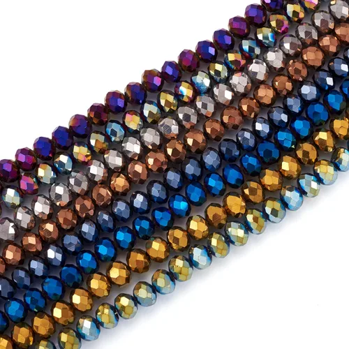 Miniatura 10 de Craftdady 10 hebras de cuentas de cristal galvanizado facetado de 0.157 pulgadas (0.157 in) chapadas en perlas brillantes pequeñas cuentas