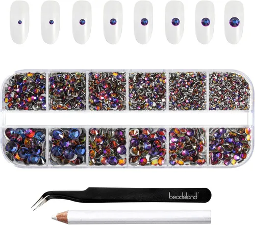 Miniatura 26 de Beadsland Diamantes de imitación para maquillaje, 8 tamaños, 2500 unidades de diamantes de imitación de cristal con parte trasera plana, gemas
