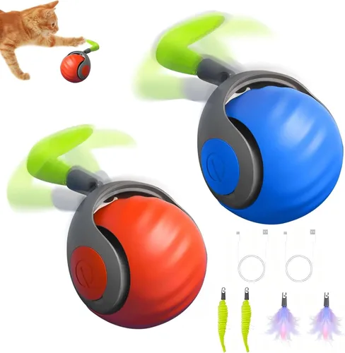 Miniatura 8 de Juguete interactivo para gatos con pluma, bola inteligente para gatos de interior, juguetes automáticos activados por movimiento, juguetes Azul