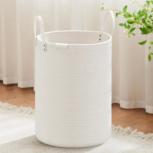 Miniatura 34 de VIPOSCO Cesta alta para ropa sucia, cesta grande para ropa sucia con mango de cuero, cesta de almacenamiento de cuerda tejida para manta, juguete