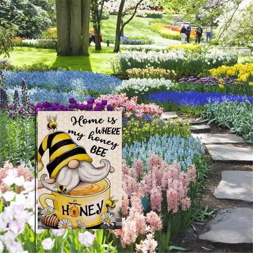 Miniatura 7 de Artofy Home is Where My Honey Bumble Bee Gnomo - Bandera decorativa para jardín, decoración exterior de primavera y verano, decoración exterior