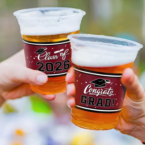 Miniatura 4 de Gatherfun Celebración de la clase de 2026 – 100 vasos de plástico de graduación granate de 16 onzas para vasos resistentes y duraderos para fiestas