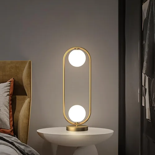 Miniatura 5 de Lámpara de mesa de cristal de 2 luces, lámpara de escritorio de latón dorado con cable enchufable, lámpara de lectura moderna de mediados de siglo