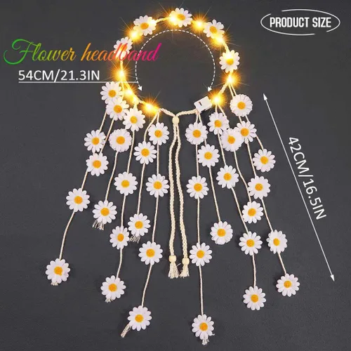 Miniatura 4 de GORTIN Diadema de girasol iluminada con flores de margarita, accesorios para el cabello hippie bohemio para mujer