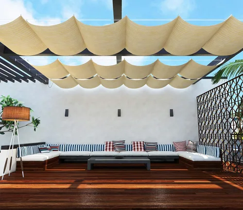 Miniatura 6 de TANG Cubierta de Sombra para Pérgola de 7' x 16', Toldo Retráctil, Toldos de Sombra Solar para Pérgolas de Patio Exterior, Kit para Terraza Patio